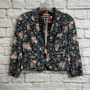 Anthropologie daughters of liberation Women's Navy pink floral cropped blazer